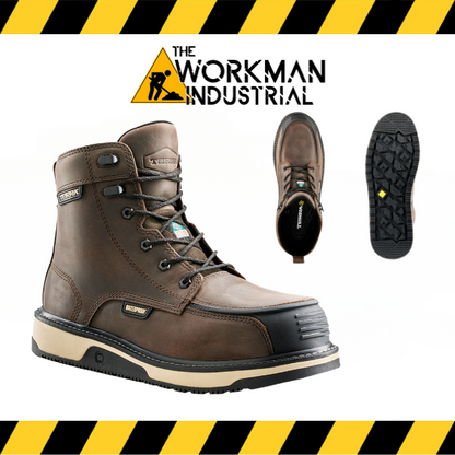 A collection of images showing a black waterproof safety work boot with a composite toe from the brand Terra. The images display the boot from different angles, including a detailed view, a side profile, and a top view showing the interior.
