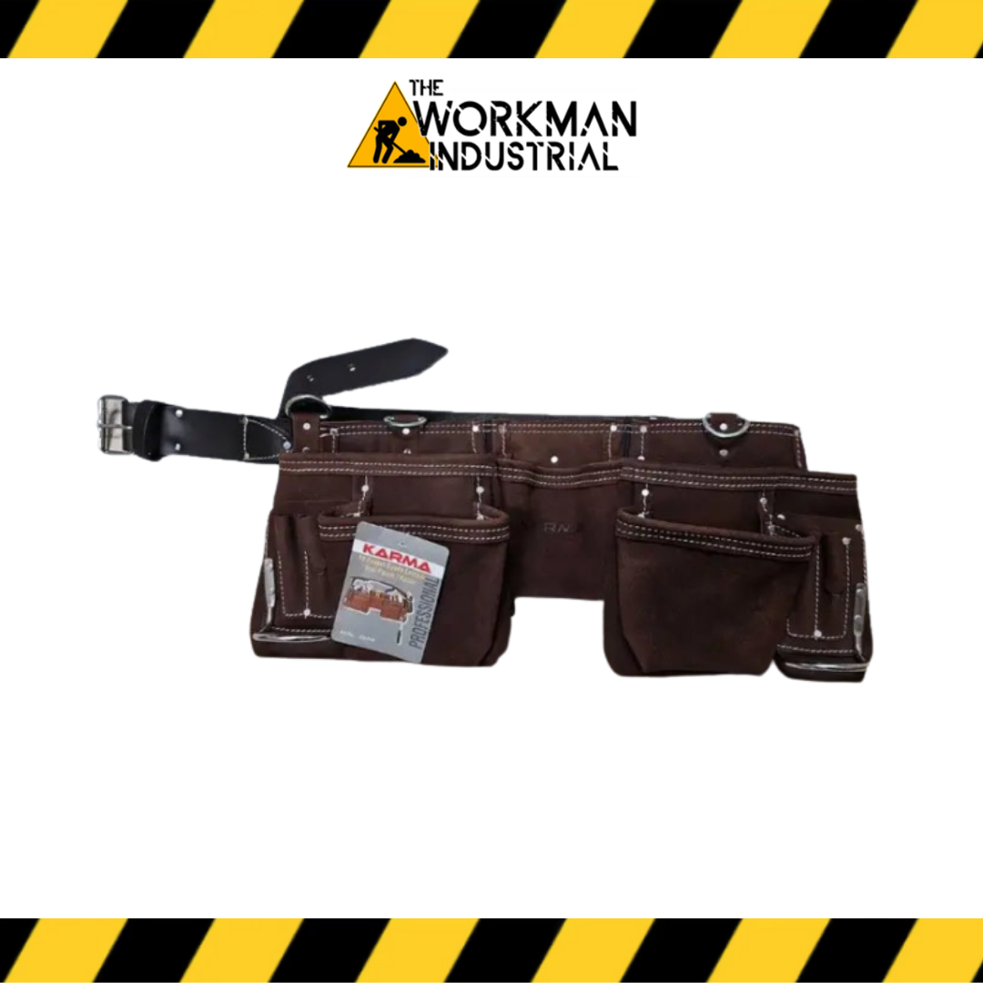 Karma 11-Pocket Suede Leather Tool Pouch with Metal Buckle