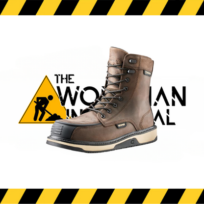 Side profile of the 8-inch Terra Ironstone boot showing the slip-resistant OMNICORE outsole.