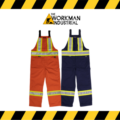 NomadPro high-visibility 100% cotton overalls in orange and navy.