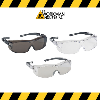 OTG Extra rimless over-the-glasses safety glasses in various tints.
