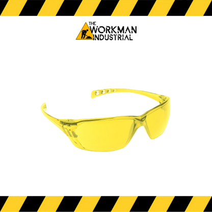 Slous rimless safety glasses with amber  lens.