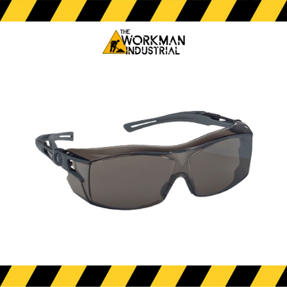 OTG Extra rimless over-the-glasses safety glasses in smoked tint.