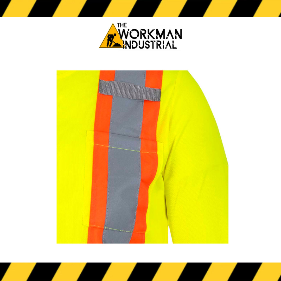 Pioneer Hi-Vis Bird's-Eye Long-Sleeved Safety Shirt - Hi-Vis Yellow/Green