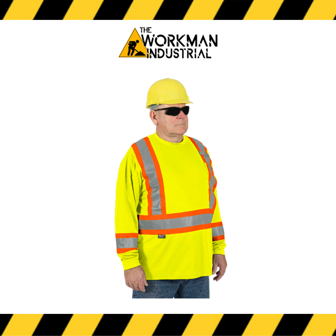 Pioneer Hi-Vis Bird's-Eye Long-Sleeved Safety Shirt - Hi-Vis Yellow/Green