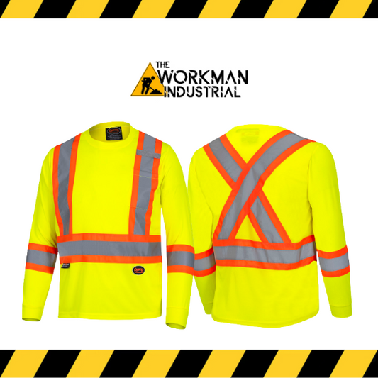 (Pioneer) Hi-Viz Bird's-Eye Long-Sleeved Safety Shirt