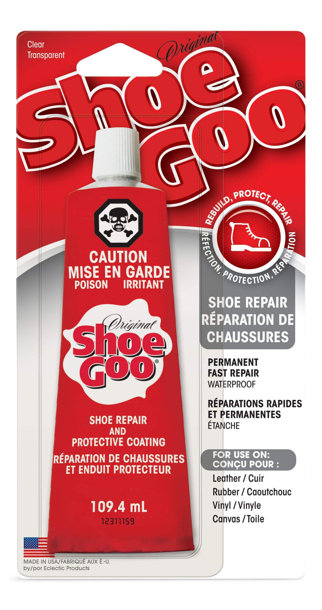 Shoe Goo Original Shoe Repair Adhesive Glue & Protective Coating, Waterproof, Clear, 109.4-mL