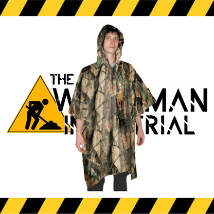 Stormfront waterproof rain poncho shown in camo.