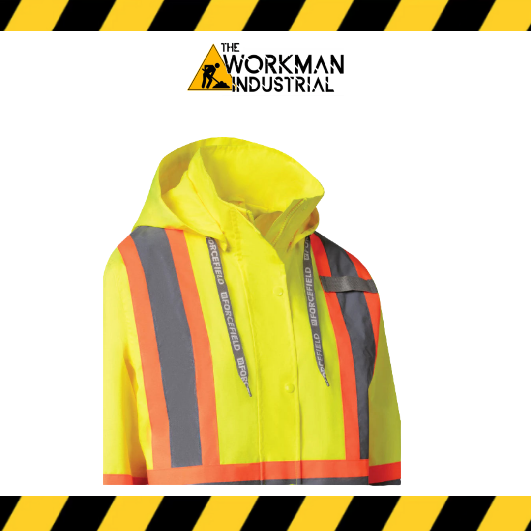 Forcefield Women's Hi Vis Safety Rain Jacket with Snap-Off Hood