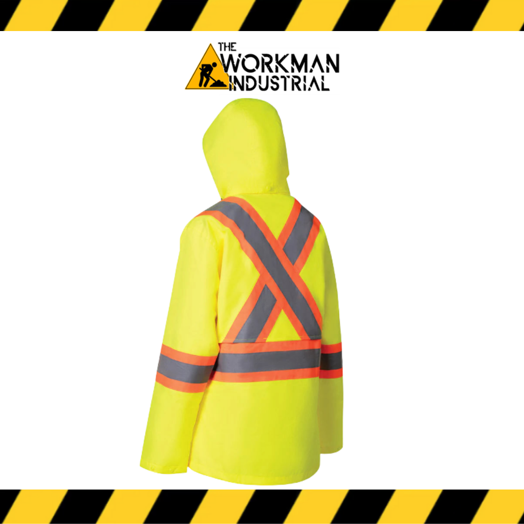 Forcefield Women's Hi Vis Safety Rain Jacket with Snap-Off Hood