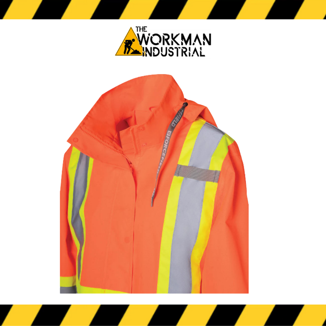 Forcefield Women's Hi Vis Safety Rain Jacket with Snap-Off Hood