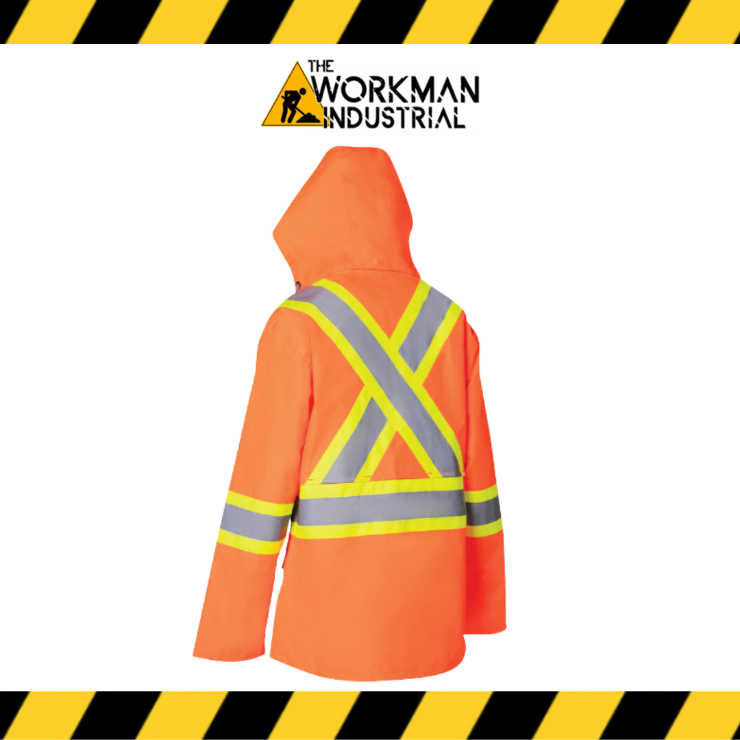 Forcefield Women's Hi Vis Safety Rain Jacket with Snap-Off Hood