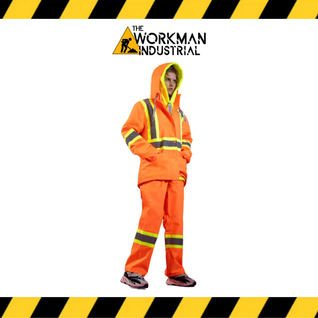 Forcefield Women's Hi Vis Safety Rain Jacket with Snap-Off Hood
