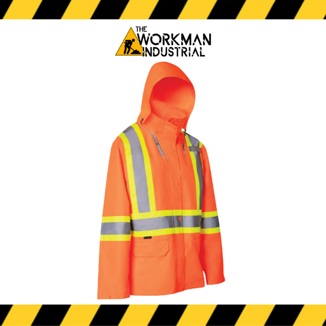 Forcefield Women's Hi Vis Safety Rain Jacket with Snap-Off Hood