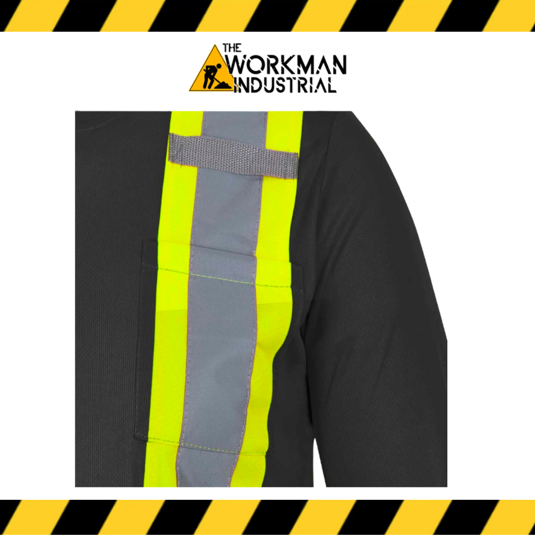 Pioneer Hi-Vis Bird's-Eye Long-Sleeved Safety Shirt - Black