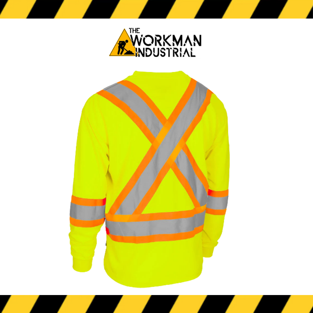 Forcefield Hi Vis Crew Neck Long Sleeve Safety Tee with Chest Pocket