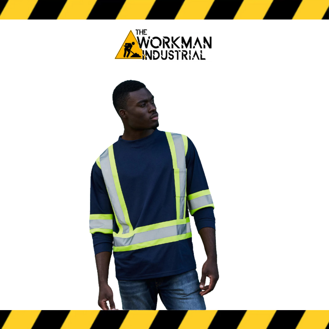 Forcefield Hi Vis Crew Neck Long Sleeve Safety Tee with Chest Pocket