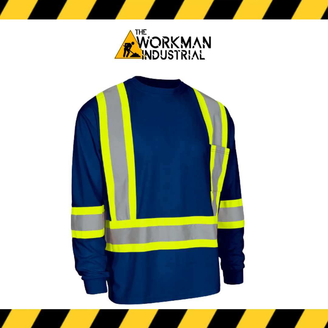 Forcefield Hi Vis Crew Neck Long Sleeve Safety Tee with Chest Pocket