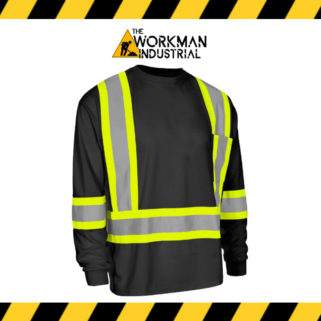 Forcefield Hi Vis Crew Neck Long Sleeve Safety Tee with Chest Pocket