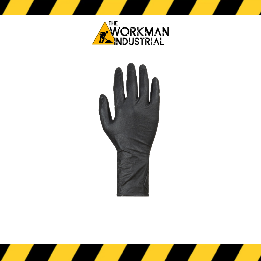 KeepKleen Black industrial-grade 8 mil nitrile disposable 12-inch gloves for forearm protection
