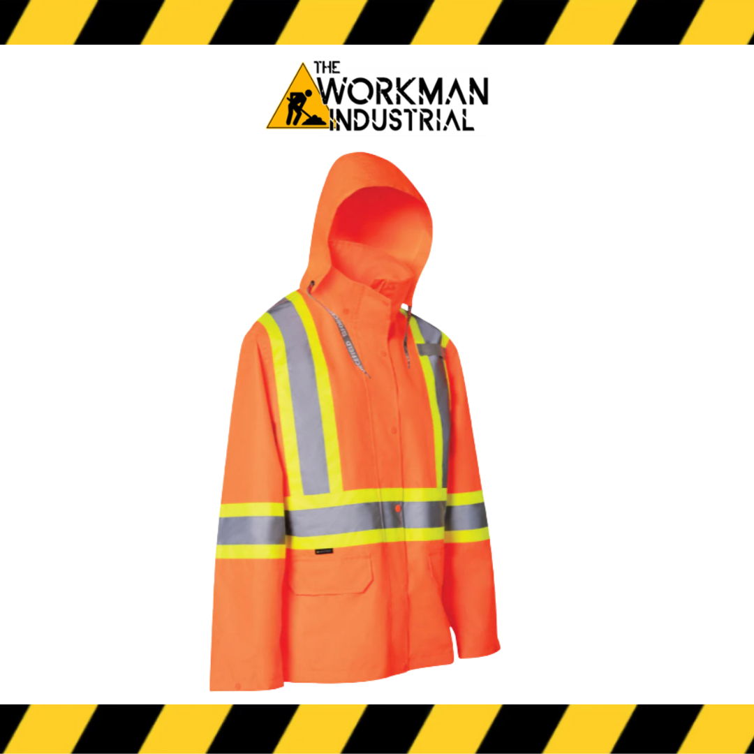 FORCEFIELD Women's Hi Vis Safety Rain Jacket with Snap-Off Hood
