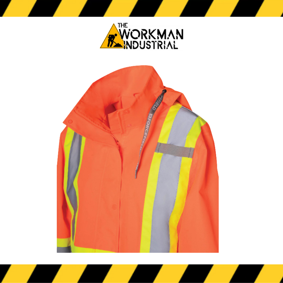 FORCEFIELD Women's Hi Vis Safety Rain Jacket with Snap-Off Hood