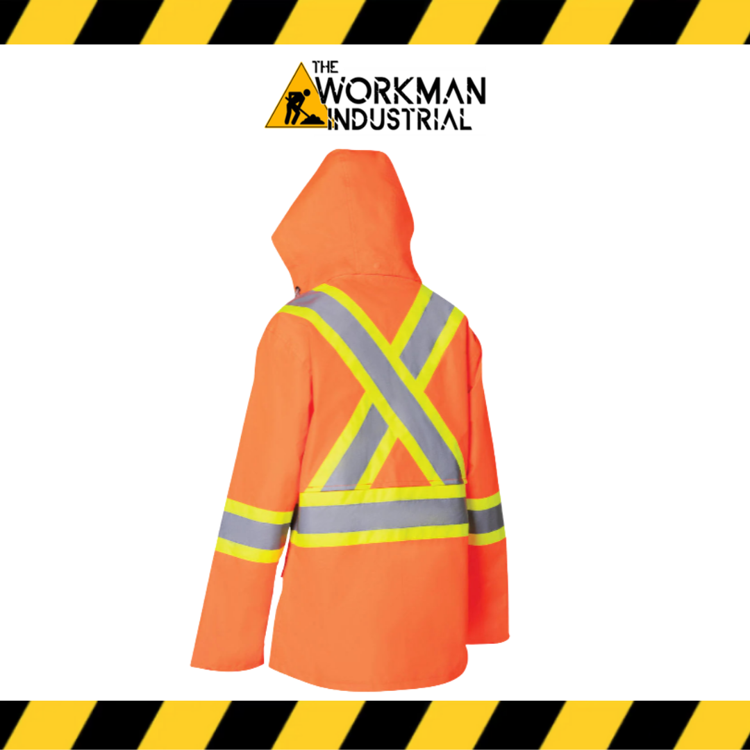 FORCEFIELD Women's Hi Vis Safety Rain Jacket with Snap-Off Hood