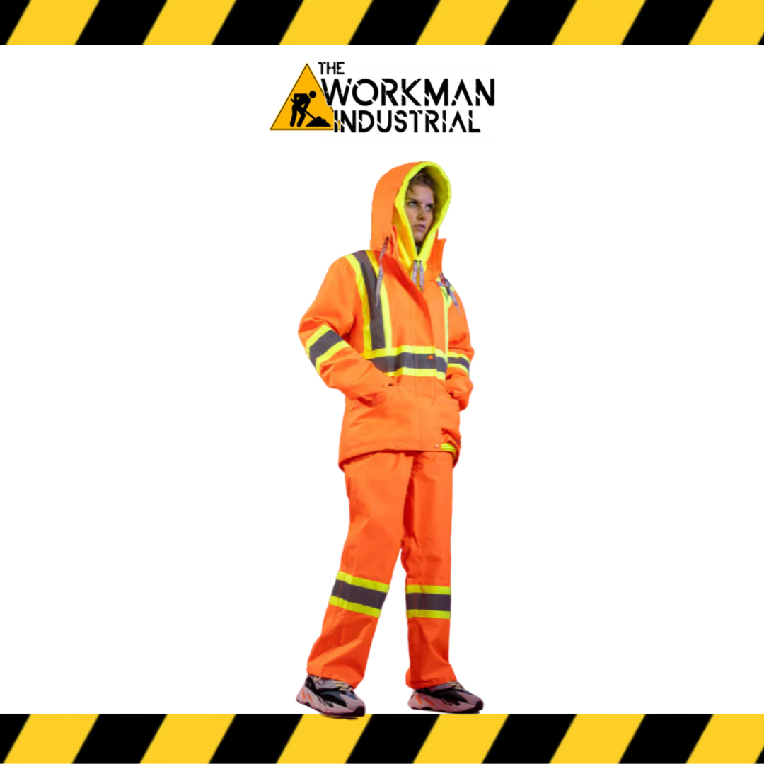 FORCEFIELD Women's Hi Vis Safety Rain Jacket with Snap-Off Hood