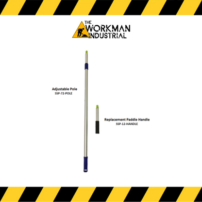 Close-up of the twist-lock mechanism for adjusting the telescoping pole's height.