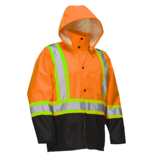 FORCEFIELD Hi Vis Safety Rain Jacket with Snap-Off Hood