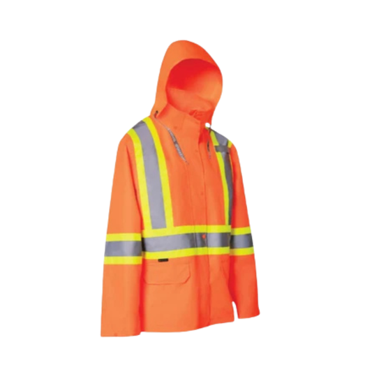 FORCEFIELD Women's Hi Vis Safety Rain Jacket with Snap-Off Hood
