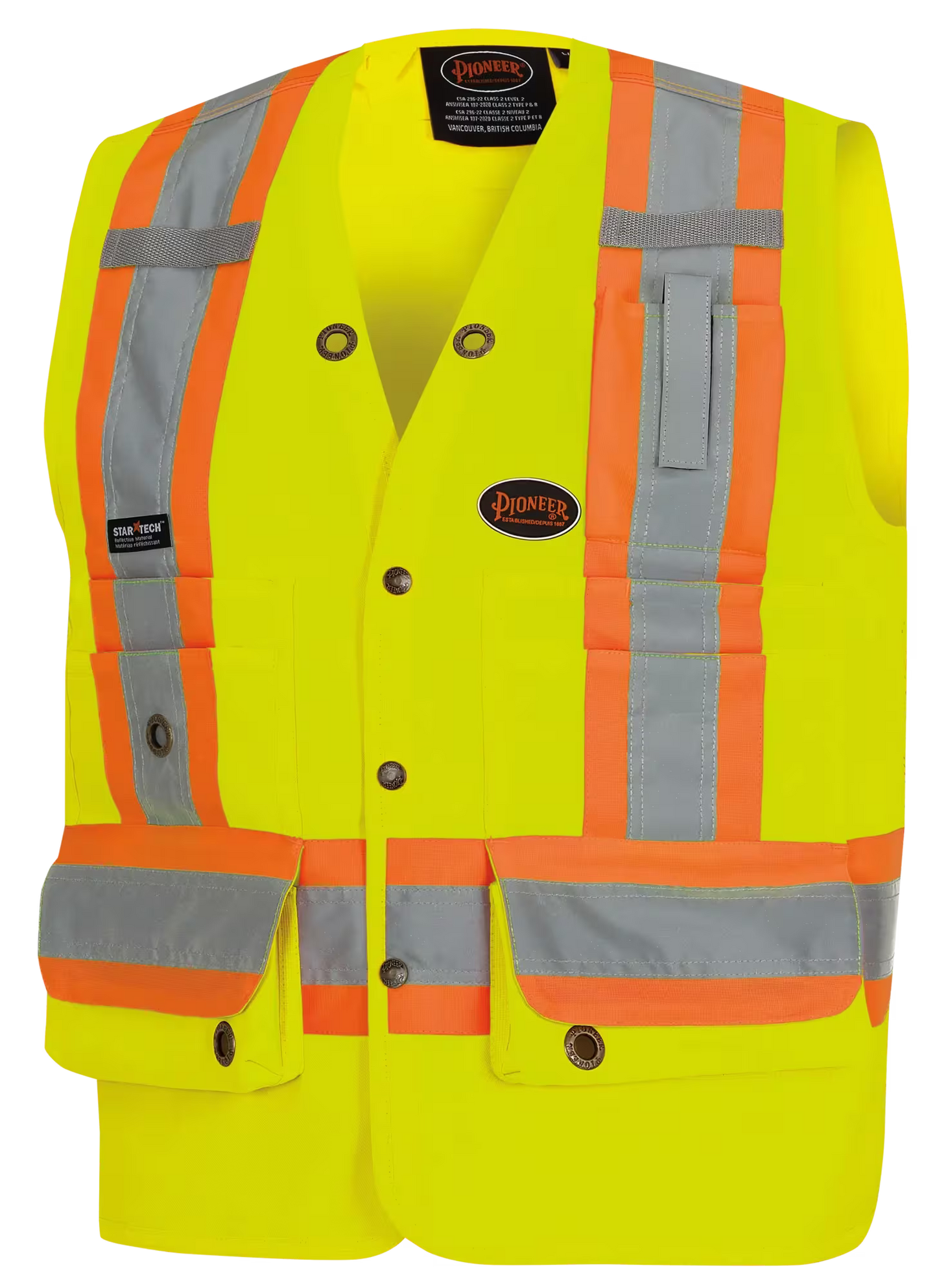 Pioneer Hi-Vis 150D Poly Twill Surveyor's Safety Vest - Snap Closure