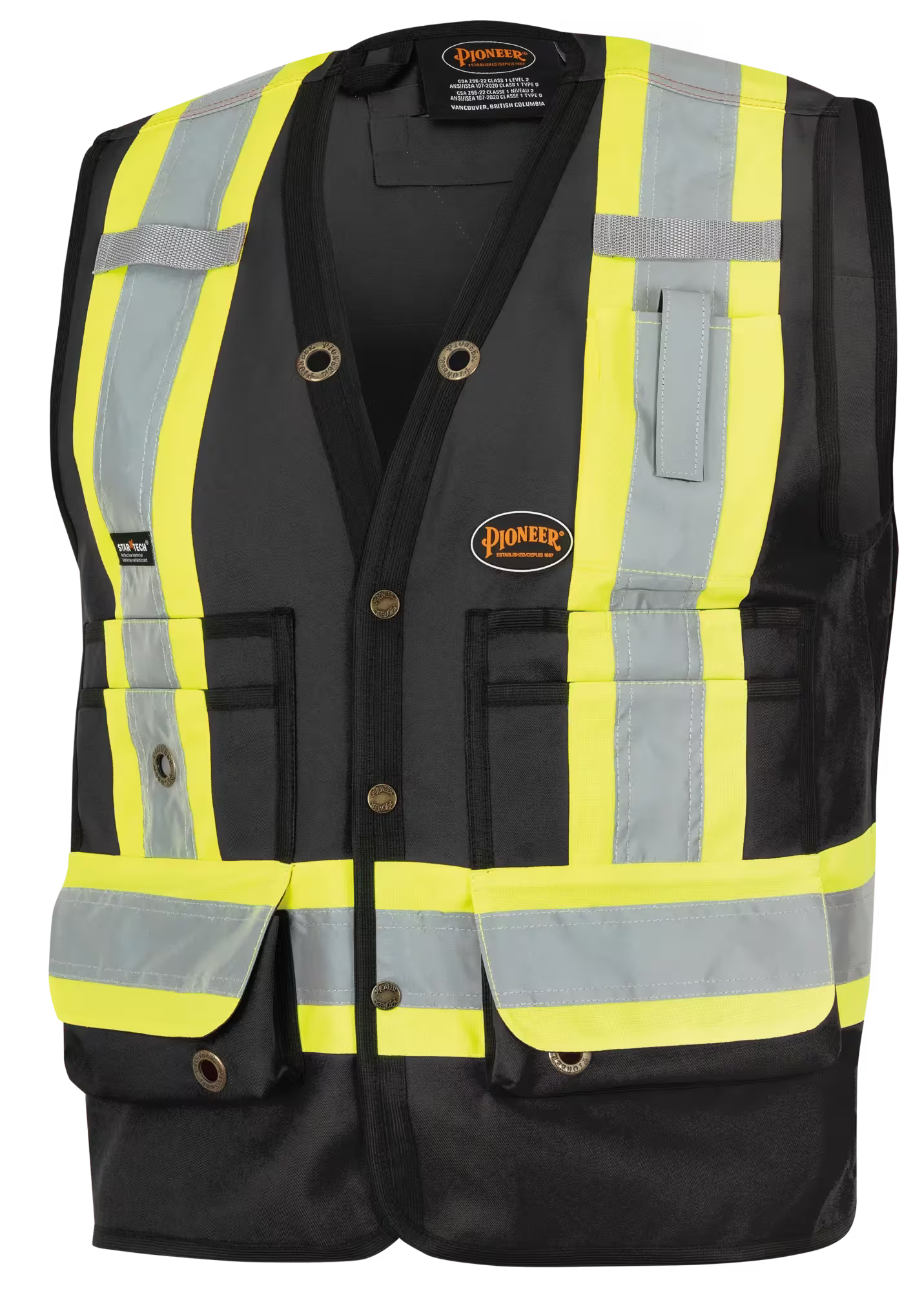 Pioneer Hi-Vis 150D Poly Twill Surveyor's Safety Vest - Snap Closure
