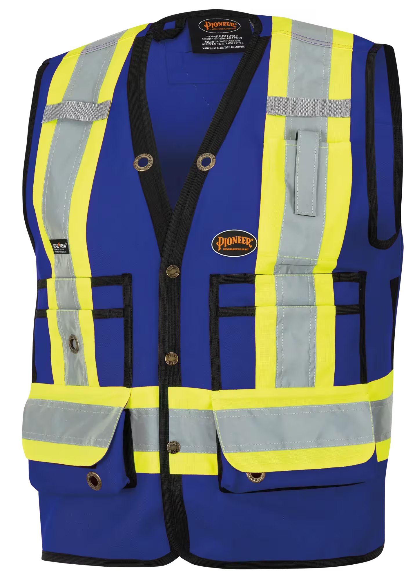 Pioneer Hi-Vis 150D Poly Twill Surveyor's Safety Vest - Snap Closure