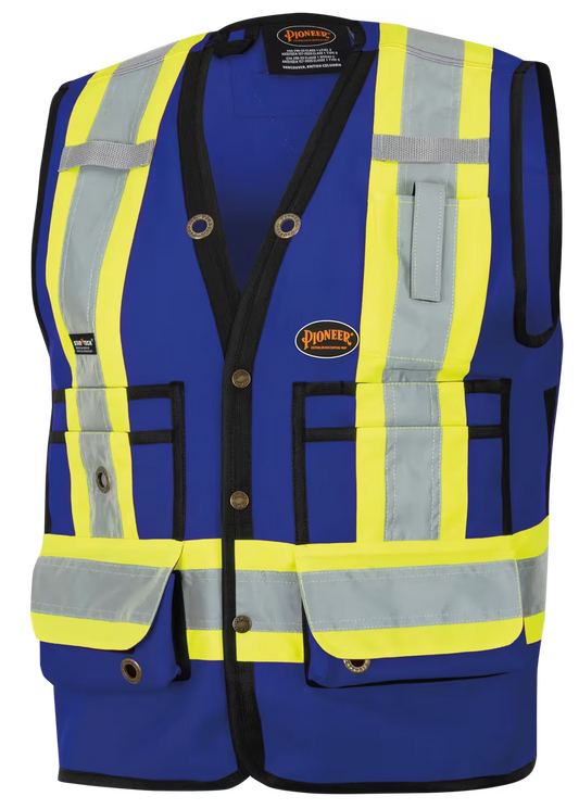 Pioneer Hi-Vis 150D Poly Twill Surveyor's Safety Vest - Snap Closure