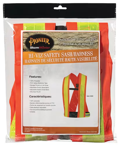 Pioneer Hi-Vis PVC Reflective Safety Sash - Hi-Vis Orange - One Size Fits All