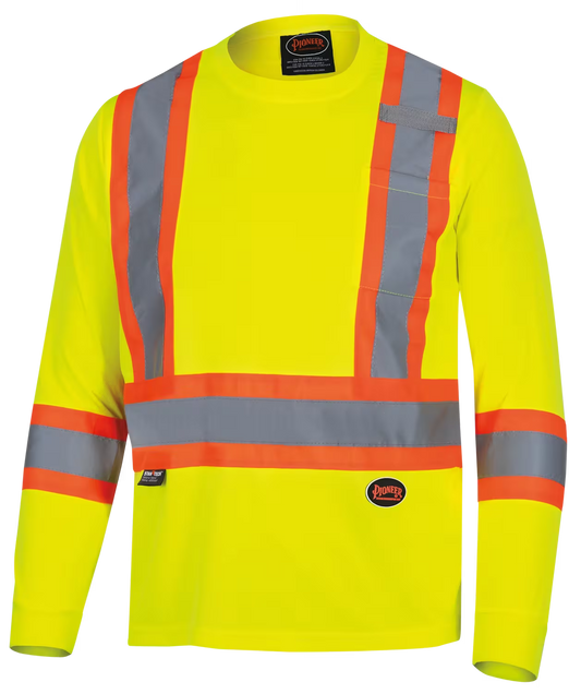 Pioneer Hi-Vis Bird's-Eye Long-Sleeved Safety Shirt - Hi-Vis Yellow/Green