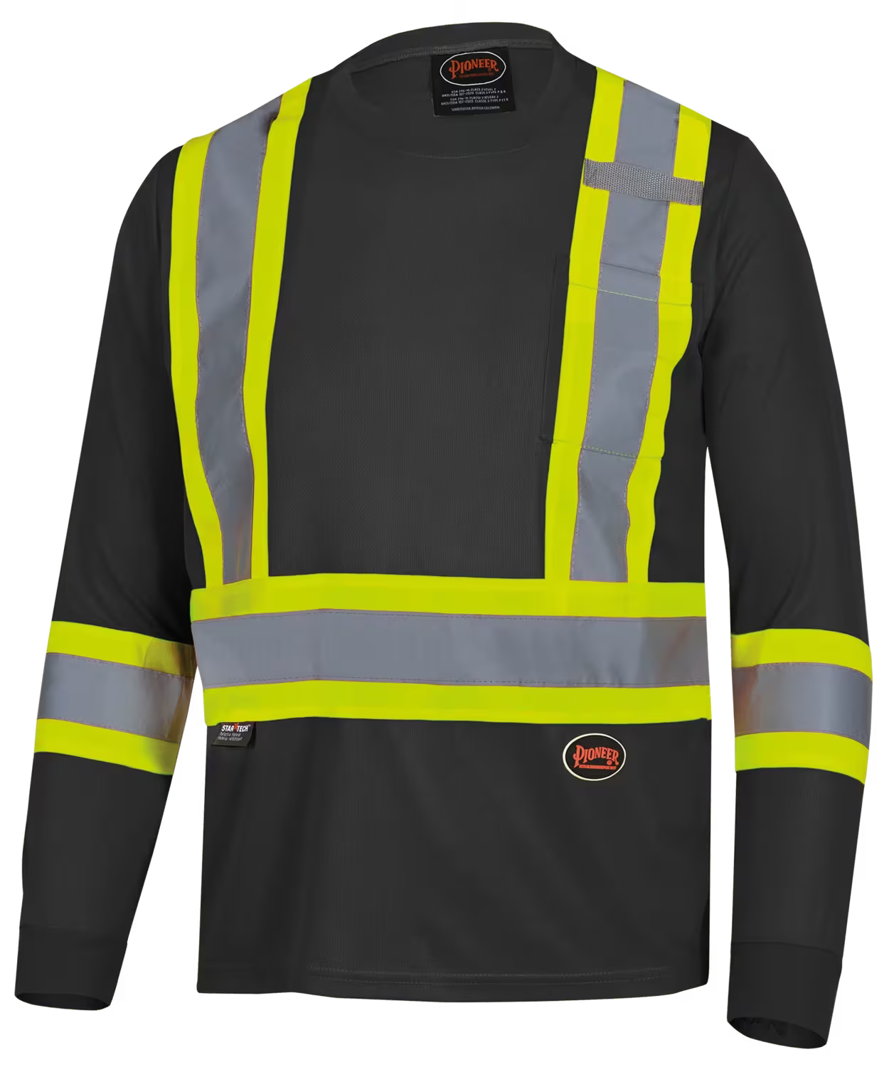 Pioneer Hi-Vis Bird's-Eye Long-Sleeved Safety Shirt - Black