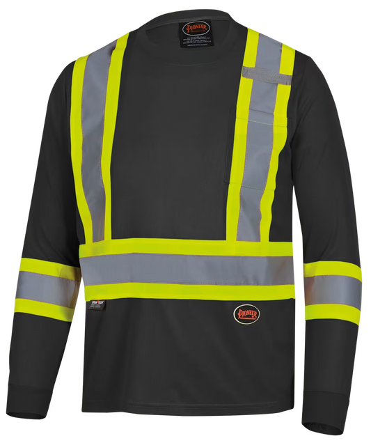 Pioneer Hi-Vis Bird's-Eye Long-Sleeved Safety Shirt - Black