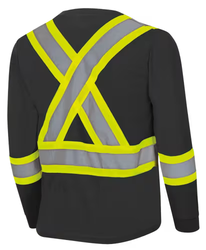 Pioneer Hi-Vis Bird's-Eye Long-Sleeved Safety Shirt - Black
