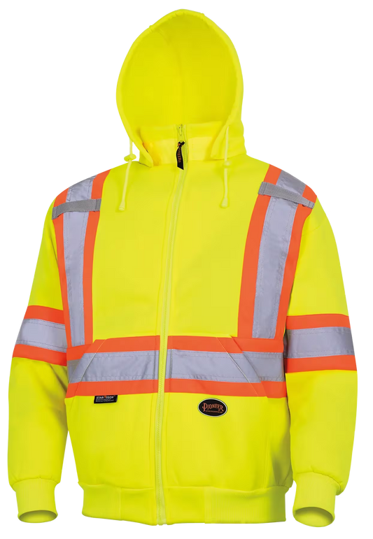 PIONEER Hi–Vis Polyester Fleece Safety Hoodie – Zipper Closure – Hi–Vis Yellow