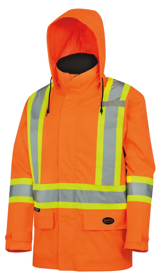 PIONEER 150D Lightweight Waterproof Safety Jacket w/ Detachable Hood - Hi-Vis Orange