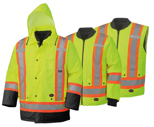 PIONEER 7-in-1 Waterproof Parka – Hi-Vis Yellow/Green w/ Black Bottom