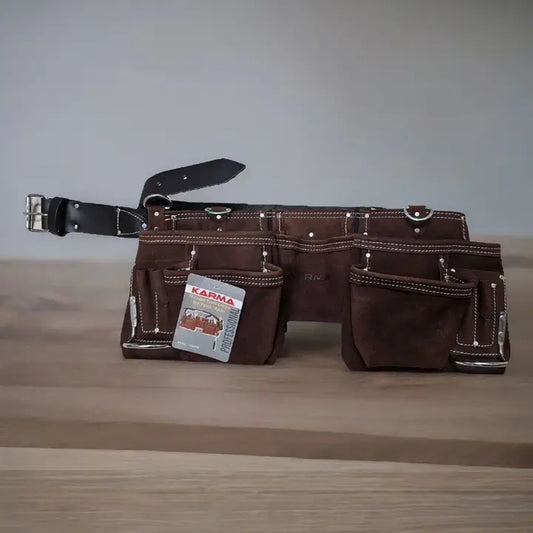 Karma 11-Pocket Suede Leather Tool Pouch with Metal Buckle