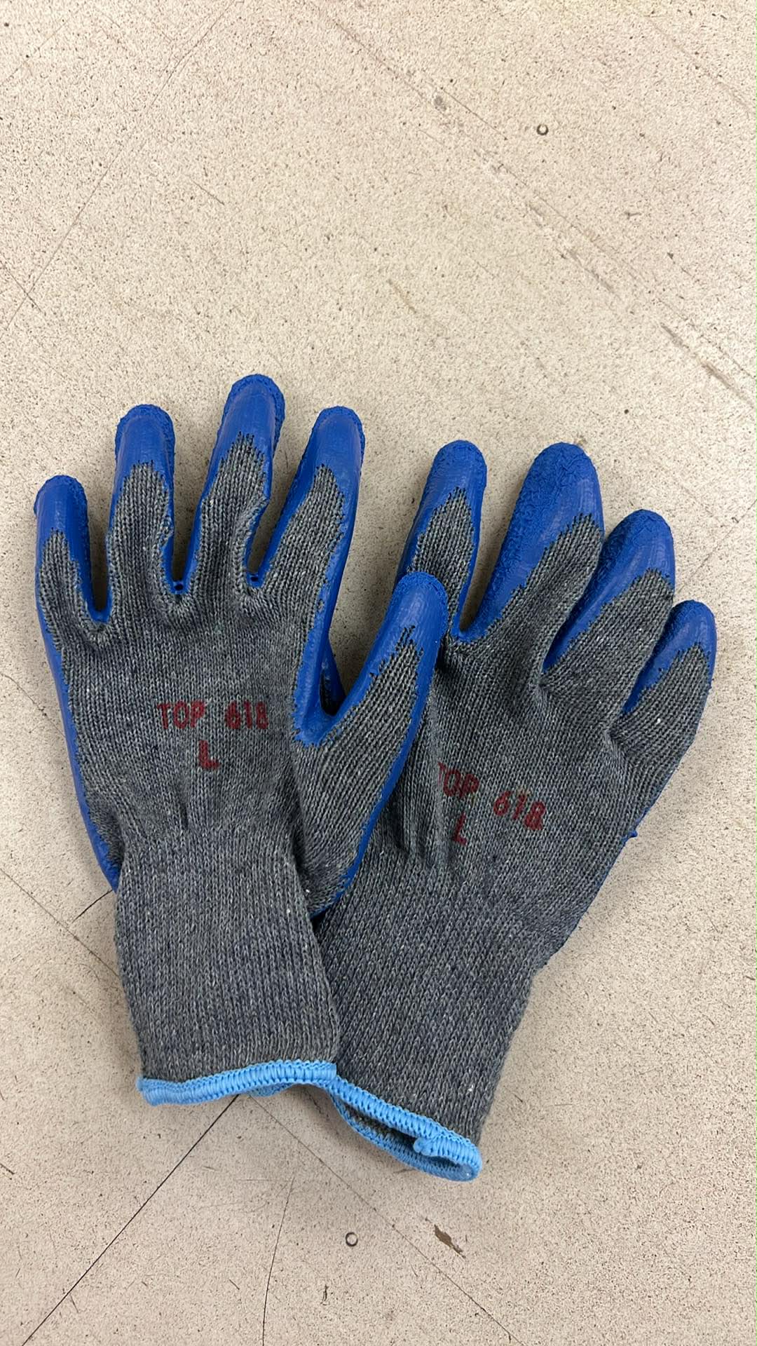TOP 618 String Knit Latex Work Gloves - Blue