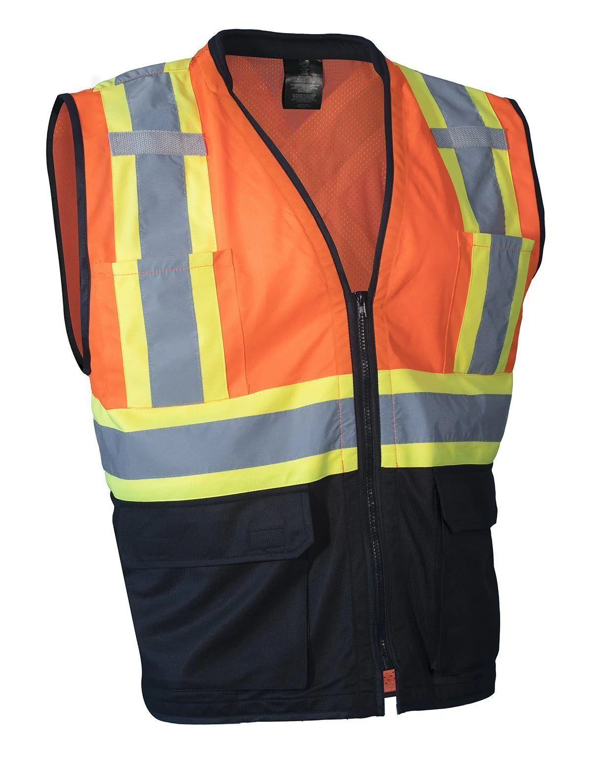 Forcefield Hi Vis Traffic Safety Vest with Zipper Front, Tricot Polyester