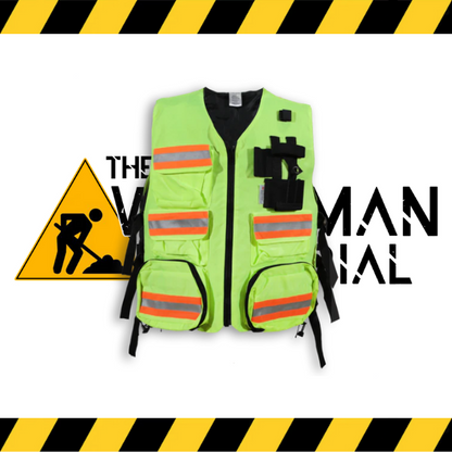 The lime Big K first aid safety vest with multiple pockets.
