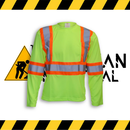 The lime green Big K long sleeve wicking hi-vis shirt with 3M reflective tape.